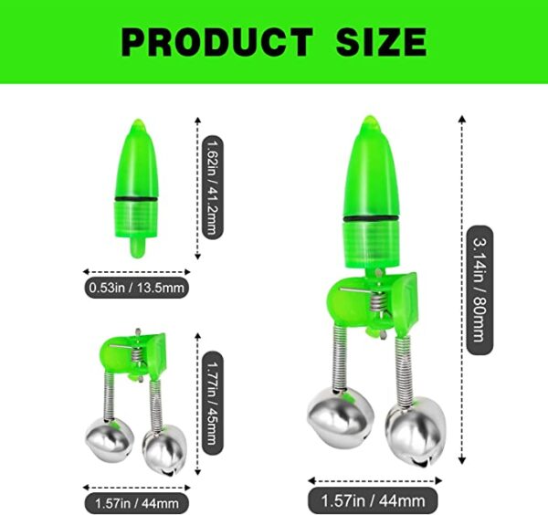 100pcs Fishing Bells for Rods Clip on Night Green Light Fishing Pole Alarm Bell 