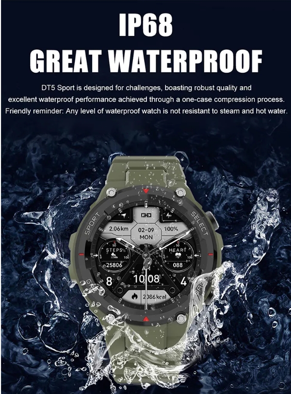 Outdoor Waterproof IP68 Smartwatch Sport DT5 For men and Women-Shenzhen Sikes Technology Co. LTD Outdoor Waterproof IP68 Smartwatch Sport DT5 For men and Women-Shenzhen Sikes Technology Co. LTD