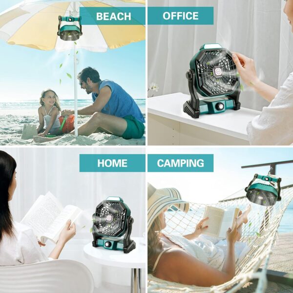 Rechargeable Portable Camping Fan with LED Lantern for Fishing Tent