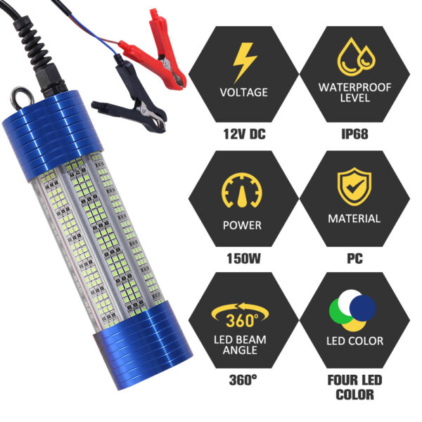 150W 12V LED Underwater Fishing Lights For Night Fishing, Squid, and Baitfish