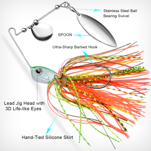 Wholesale 10G/14G Spinnerbait Lures - Weedless Buzzbait with Metal Blade & Silicone Skirt