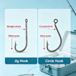 jig hooks vs circle hooks comparison showing hook shape difference and fishing application