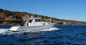 Offshore fishing boat heading out for a deep drop fishing trip
