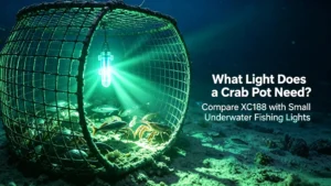 XC188 Green Underwater LED Light Installed Inside Commercial Crab Trap