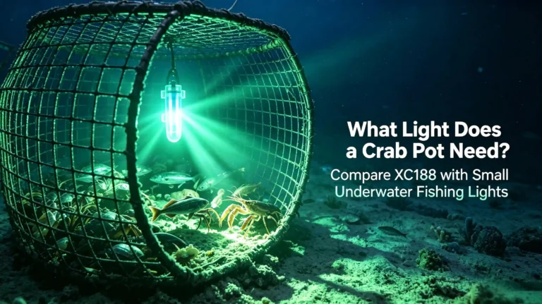 XC188 Green Underwater LED Light Installed Inside Commercial Crab Trap